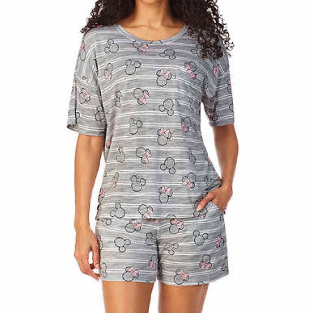 New Disney Womens Short Pajama Set with Pockets